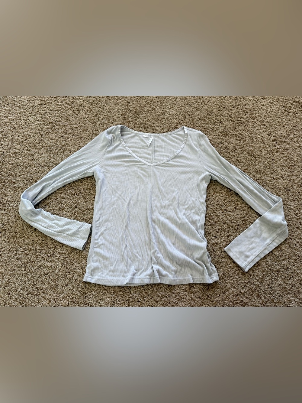 TravisMathew Ribbed V-Neck Long Sleeve Top Light Sage Small